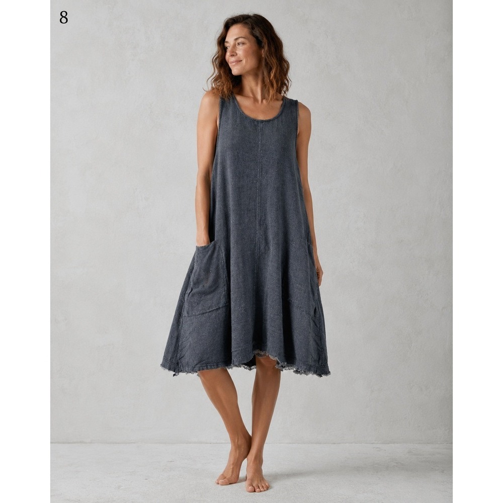 Dylan Boho Shift Dress Womens Small Gray Knit Raw Hem Pockets Lagenlook